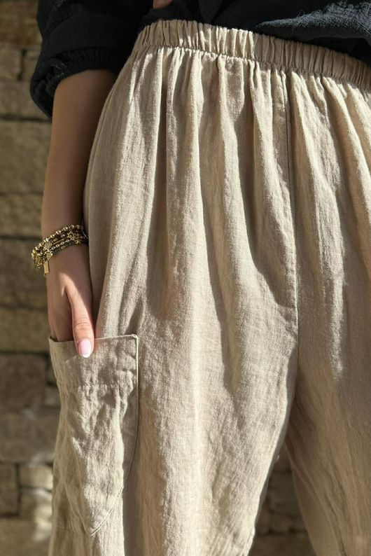  Pure Linen Classic 7/8 Pull On Pant Stone 